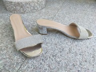 NEW LOOK nr 40/7UK wygodne srebrne sexy klapki na słupku