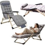 LEŻAK SOFOTEL OGRODOWY MASYWNY PLAŻOWY SKŁADANY + PODUSZKA SZARA TKANINA