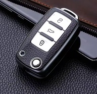 Czarno-srebrne etui na kluczyk z fakturą skóry – VW Golf Passat SEAT SKODA