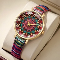 Zegarek damski kolorowy w stylu boho czerwony CLZ22