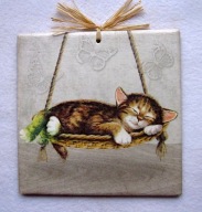 Robótkownia Kafelek obrazek 15x15 Kot Kotek w hamaku