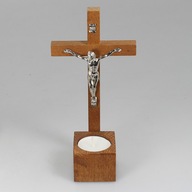 DREWNIANY CIEMNY Krzyż Ścienny Świecznik Na Ścianę / Stół KOMPLET KOLĘDOWY