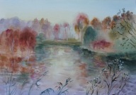 Akwarela Sabina Salamon 28x38 pejzaż las łąki