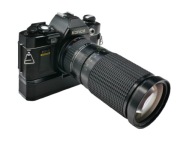 Konica FP-1 Exakta 35-200 mm Tamron 2x vinder