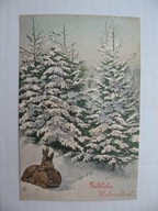 WESOŁYCH ŚWIĄT ŚPIĄCA SARENKA NA SKRAJU LASU przedwojenna POCZTÓWKA