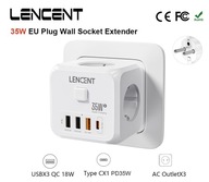 Gniazdo rozgałęźnik złodziejka LENCENT 7w1,3x, 3x USB-A,1x Usb-C Pd 35W