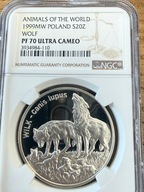 20 zł Wilk 1999 Zwierzęta Świata NGC PF 70 MAX NOTA IDEAŁ RARYTAS