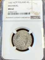 Jan II Kazimierz Szóstak Lwów 1662 AcpT NGC MS62 2-gi MAX NOTA WYŚMIENITY