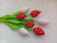 TULIPANY Z MATERIAŁU 35 cm BUKIET 7 sztuk