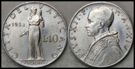 MNB - WATYKAN 10 Lirów 1952 # PIUS XII # rok XIV # st 2