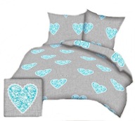 Pościel kora lux 220x240 + 2x70x80 guzik K 279-1 Koronkowe serca turkus