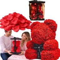 MIŚ Z PŁATKÓW RÓŻ KWIATÓW 25CM LED CZERWONY DLA NIEJ DZIEŃ KOBIET PREZENT