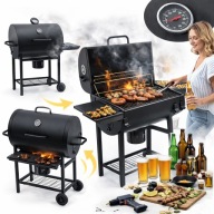 GRILL OGRODOWY NA WĘGIEL Z POKRYWĄ DUZY PÓŁKI TERMOMETR DO OGRODU POPIELNIK