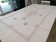 RUSTYKALNY RĘCZNIE HAFTOWANY KRZYŻYKIEM OBRUS KORONKA CUDNY 150x240 nr.14