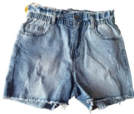 Spodenki jeansowe damskie na gumce z przetarciami r. S