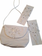 TOREBKA KOMUNIJNA BIAŁA Z KRYSZTAŁKAMI Rękawiczki komunijne