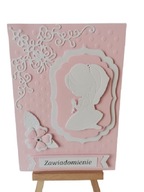 ZAWIADOMIENIA KOMUNIA DZIEWCZYNKA KLĘCZĄCA NAROŻNIK KORONKA C6 RÓŻ – BIEL