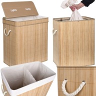 KOSZ NA PRANIE DUŻY BAMBUSOWY SKŁADANY WOLNOSTOJĄCY 2 KOMORY WYJMOWANY 100L