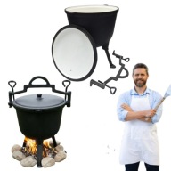 KOCIOŁEK ŻELIWNY Z PATELNIĄ GARNEK MYŚLIWSKI WĘGIERSKI 8L OGNISKO GRILL