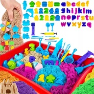 Piasek kinetyczny 3kg ZESTAW NAJWIĘKSZY 115ELEMENTÓW ZABAWEK kolorowy basen