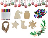 Drewniane ozdoby świąteczne BOMBKI do kolorowania DIY zestaw 64 szt