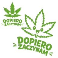 Naklejka DOPIERO ZACZYNAM śmieszny listek zioła gandzi wodoodporna bez tła