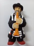 Rzeźba z drewna figurka Żyd muzykant z fletem 15 cm