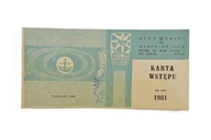 KLUB MORSKI GDYNIA 1981 r. KARTA WSTĘPU RZADKOŚĆ