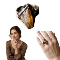 PIERŚCIONEK Z KAMIEŃ NATURALNY CYTRYN RAW MIEDŹ REGULOWANY