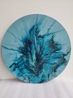 Turkusowy żywioł, abstrakcja, farby akrylowe, złoto, aukcja charytatywna