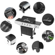 GRILL GAZOWY LEHMANN OHIO 9,3kW ŻELIWNY RUSZT POKROWIEC TERMOMETR BBQ 4+1
