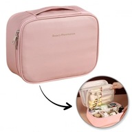 ECARLA Kosmetyczka rozkładana elegancka kuferek etui z ekoskóry róż