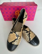 -40% Tory Burch czarne espadryle skórzane wężowe Color Block snake 39 1/3