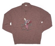BACHE_Cudny SWETER męski_brązowy kolorowy melanż aplikacja POLO wełna_XXL
