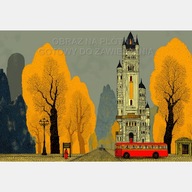 Autobus miejski budynek ulica przystanek jesień żółty obraz płótno 55x80