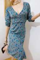HEMA wiskozowa sukienka z dekoltem w niebieskie kwiatki i groszki vintage L