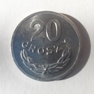 20 groszy 1969, piękna, mennicza SKRĘTKA.