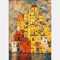 Żółte domki na wyspie stare miasto Włochy obraz 58x85 styl Gustav Klimt art