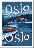A2 KOLOROWY PLAKAT OBRAZ OSLO NORWEGIA, FIORD, VINTAGE RETRO