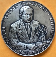 MEDAL Stefan STARZYŃSKI Prezydent Warszawy 1934-1939 srebrzony 1990r.