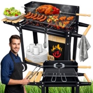 GRILL OGRODOWY WĘGLOWY DUŻY SMART PÓŁKI NA KÓŁKACH STALOWY 5w1