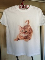 T-SHIRT KOSZULKA DZIECIĘCA BAWEŁNIANA Z NADRUKIEM KOTKA NOWA R.116