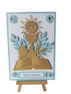 ZAPROSZENIA KOMUNIA KIELICH Z KSIĄŻKĄ CHŁOPIEC B6 BŁĘKIT - BIEL