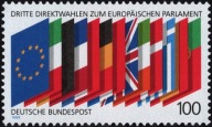 Niemcy 1989 Znaczek 1416 ** Unia Europejska parlament wybory flagi