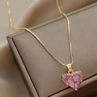 NASZYJNIK posrebrzany serce różowe BRYLANT DIAMENT KLASYCZNY BASIC VINTAGE