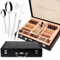 ZESTAW SZTUĆCÓW STALOWYCH ROSSNER W WALIZCE 72EL SERWIS OBIADOWY NA 12 OSÓB