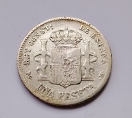 Una Peseta 1891 Alfonso XIII, Hiszpania, moneta z prywatnej kolekcji