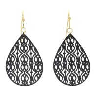 55682 Kolczyki czarna i złota stal chirurgiczna ażurowe łezki