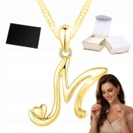 ZŁOTY NASZYJNIK SERCE LITERKA M SREBRO 925 POZŁACANY PREZENT DZIEŃ KOBIET