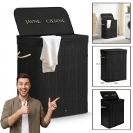 NOWY KOSZ NA PRANIE BIELIZNĘ DUŻY BAMBUSOWY SKŁADANY 100L CZARNY 2 KOMOROWY